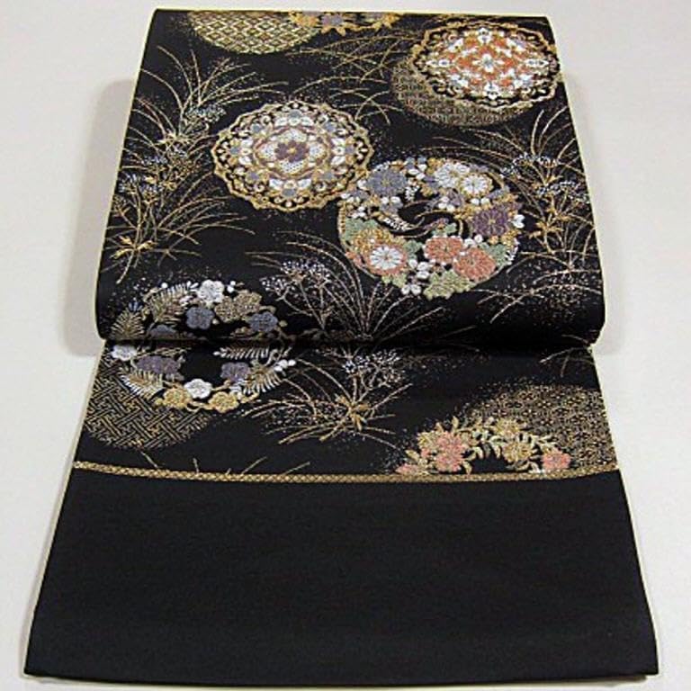 期間限定大幅値下げです！新品　西陣織袋帯　黒地に藤の華模様【綿芯御仕立付】 新作，低価 新品未仕立 西陣織六通柄袋帯 黒地